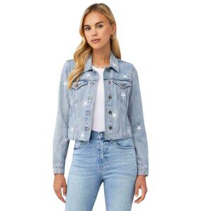 Pistola Brando Star Embroidered Denim Jean Jacket Womens Medium Blue Long Sleeve
